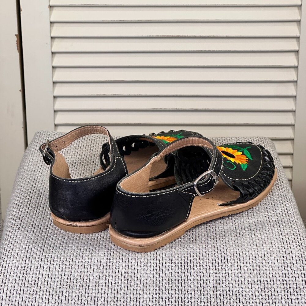 JVS Artisanal Women's Sunflower Black Leather Mexican Made Huarache Size 6.5 US - Picture 6 of 8